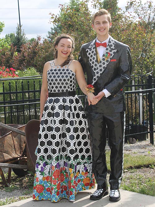 students wearing Duck Tape prom outfits