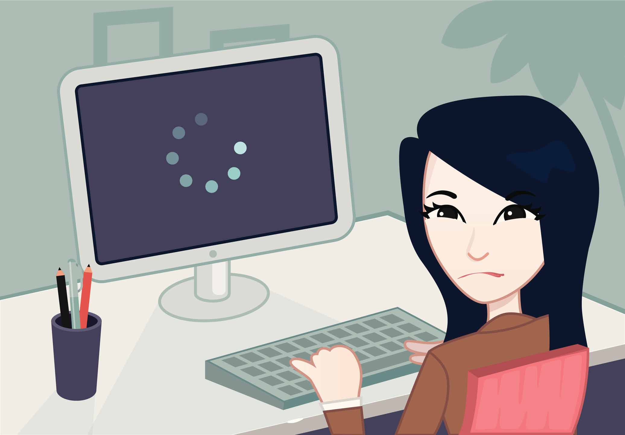 illustration of frustrated woman at computer